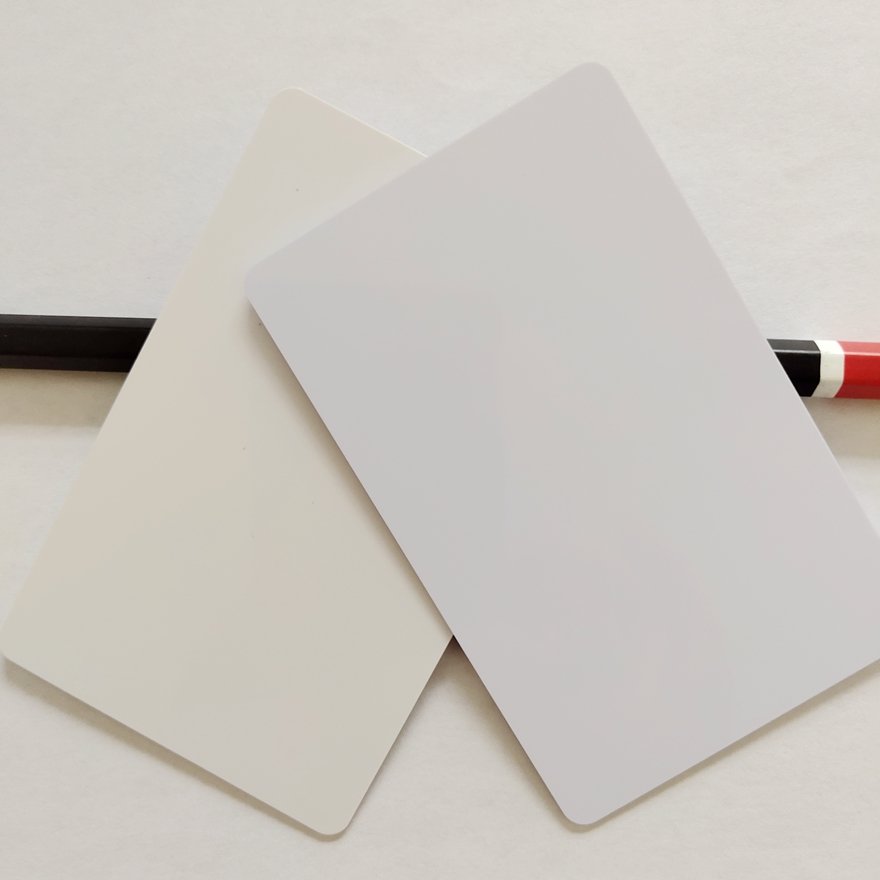 Hot sale High quality PVC blank business card customized thickness with film both side off white color White plastic smart card