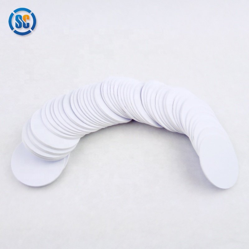Sencan high quality custom printing 25mm 30mm 125khz tk4100 pvc coin tag id sticker for access control card