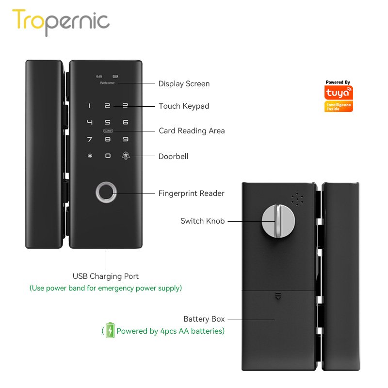 Wholesale Frameless Swing Electronic Digital Biometric Double Door Fingerprint Magnetic Smart Tuya Sliding Glass Door Lock