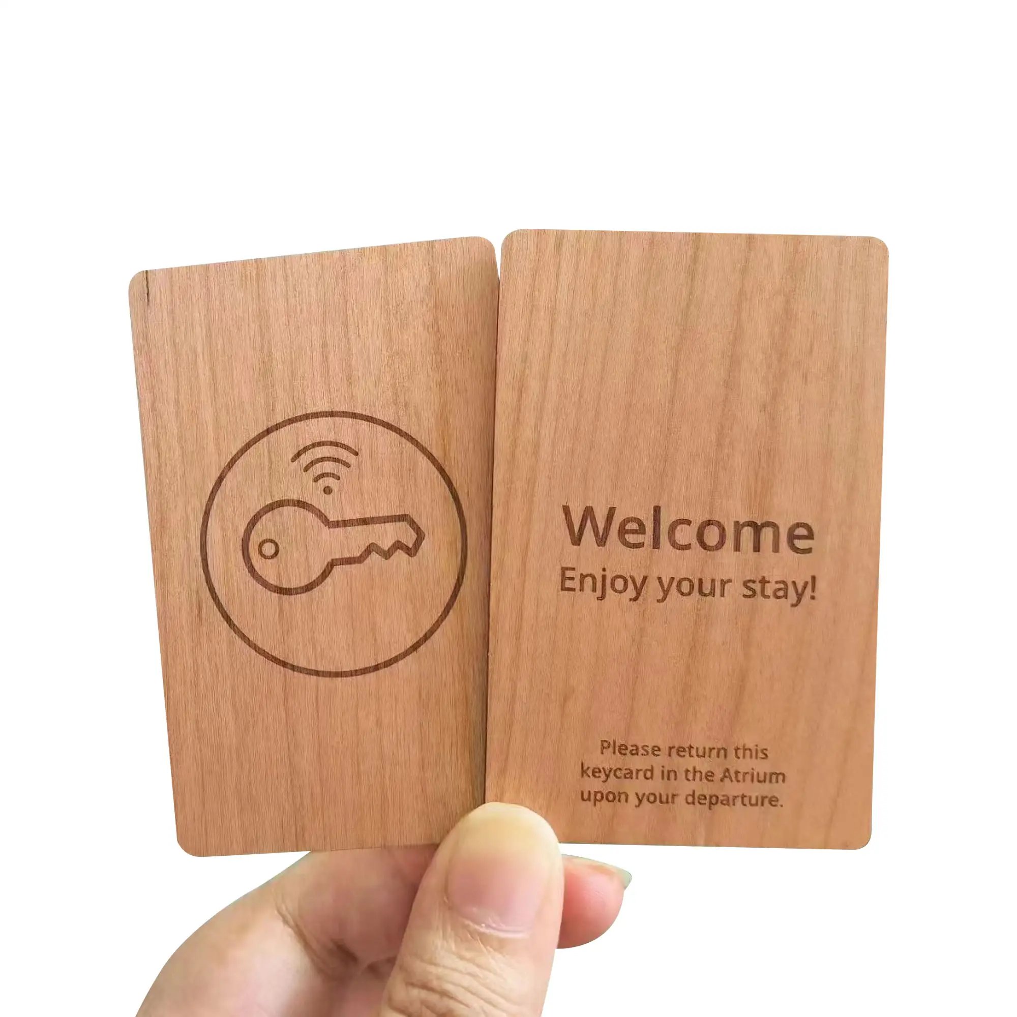 Custom Logo Laser Engraved Printed Wood RFID NFC Card for Business Card Access Control Hotel Room Door Card