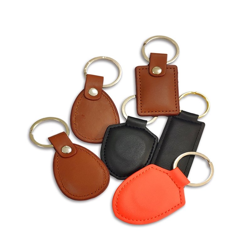13.56Mhz leather keychain chain smart card RFID key fob with chip can be customized access control card