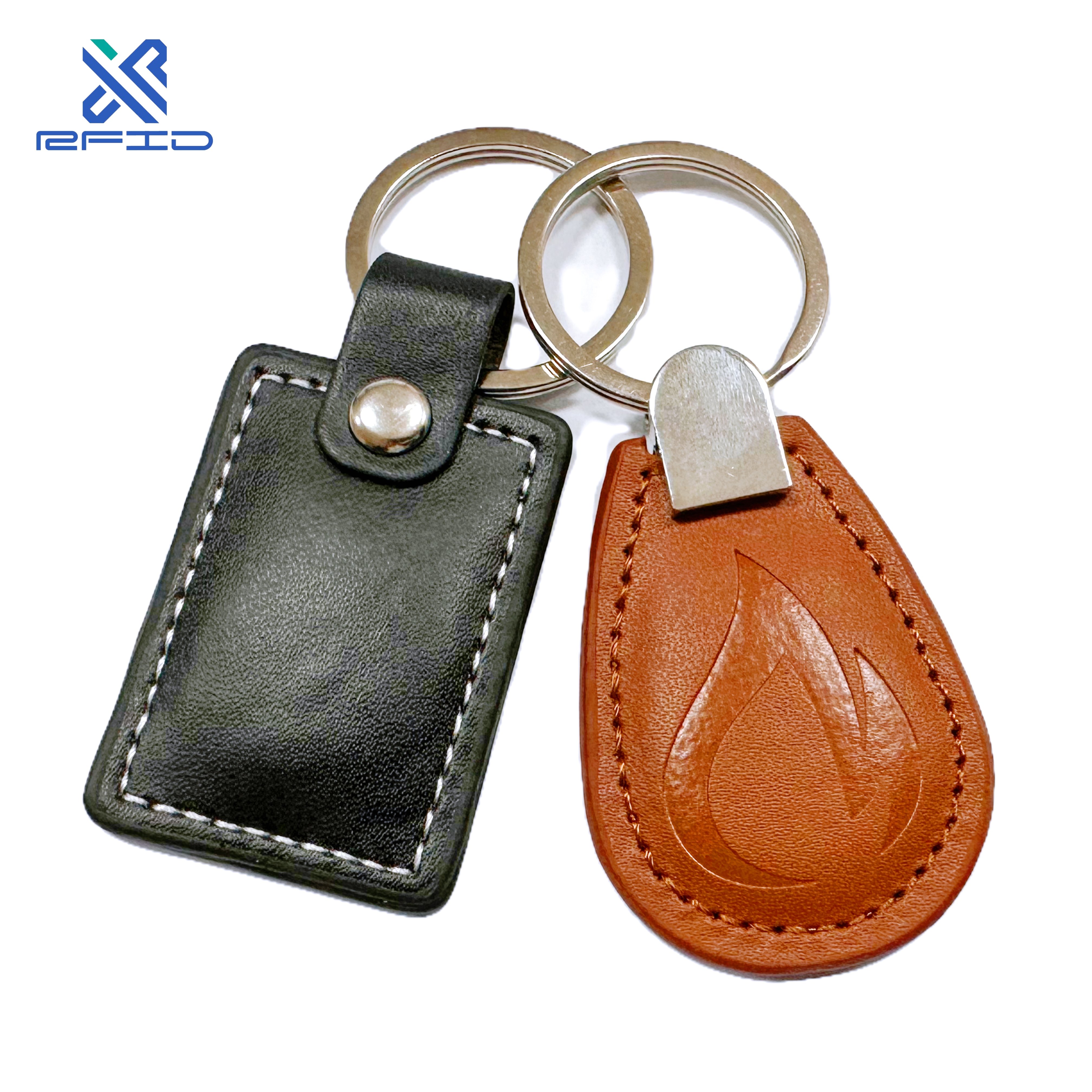 13.56Mhz leather keychain chain smart card RFID key fob with chip can be customized access control card