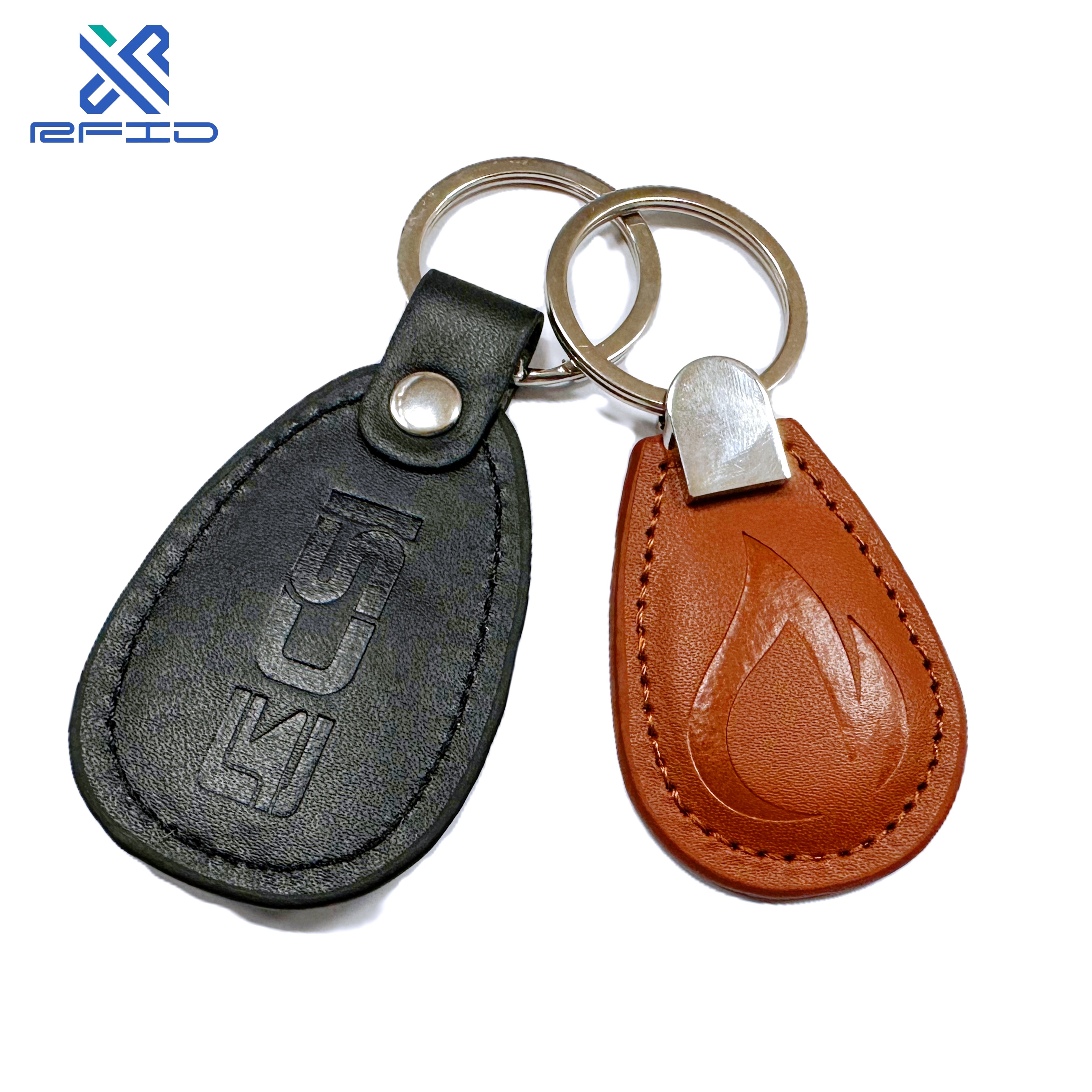 13.56Mhz leather keychain chain smart card RFID key fob with chip can be customized access control card