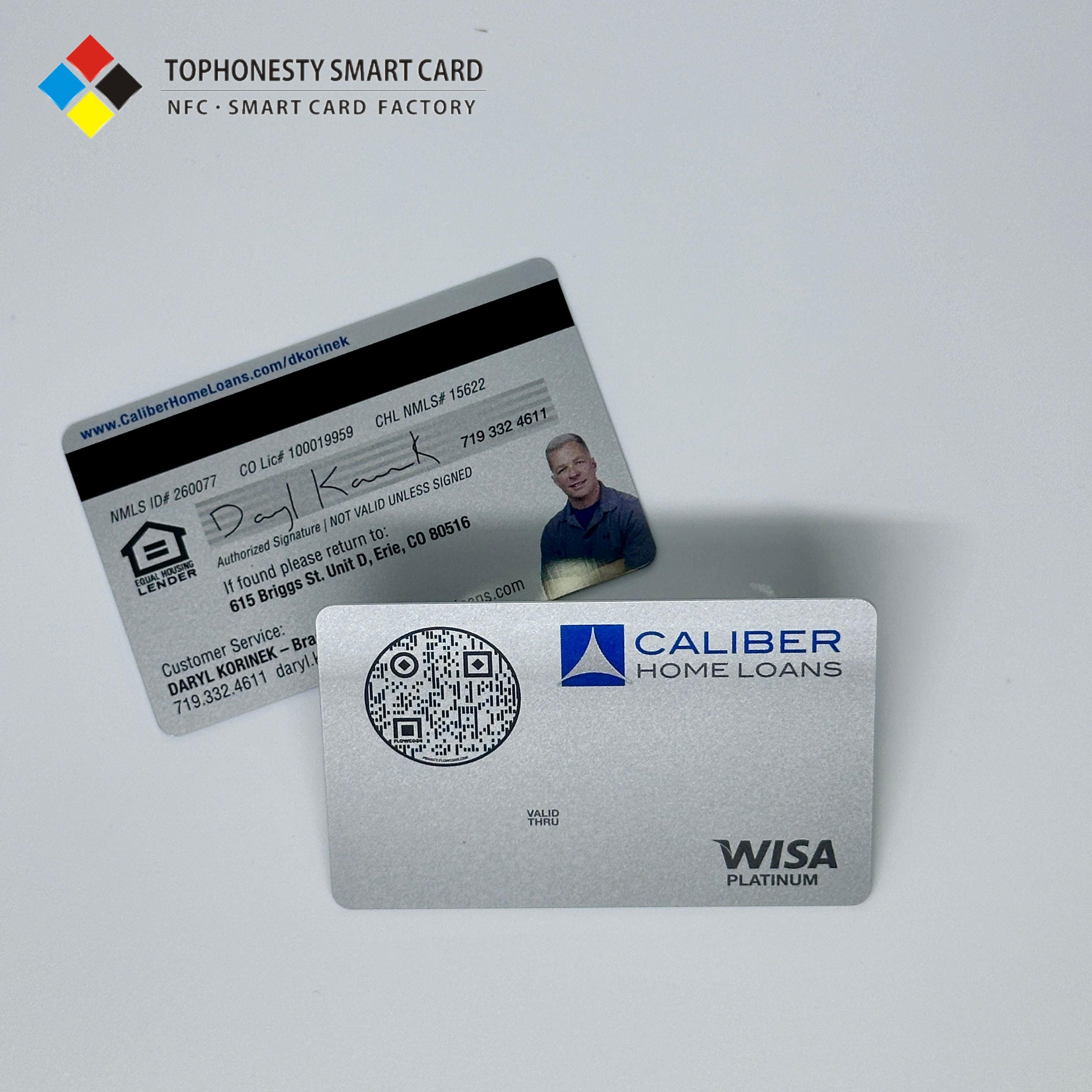Silver Magnetic Stripe RFID Card Waterproof PVC PET Material 13.56MHz Frequency NFC Metal Card Bank ATM Card Reading