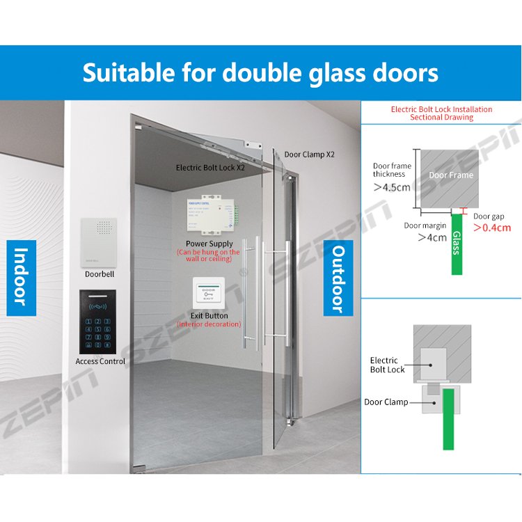 Windproof and waterproof access card reader set with doorbell, RFID card, power supply, magnetic lock, exit switch kit