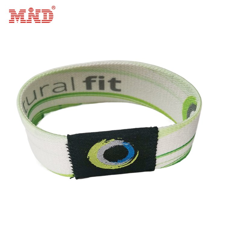 Woven rfid fashion fabric bracelet wristband custom polyester festival stretchy elastic wrist band