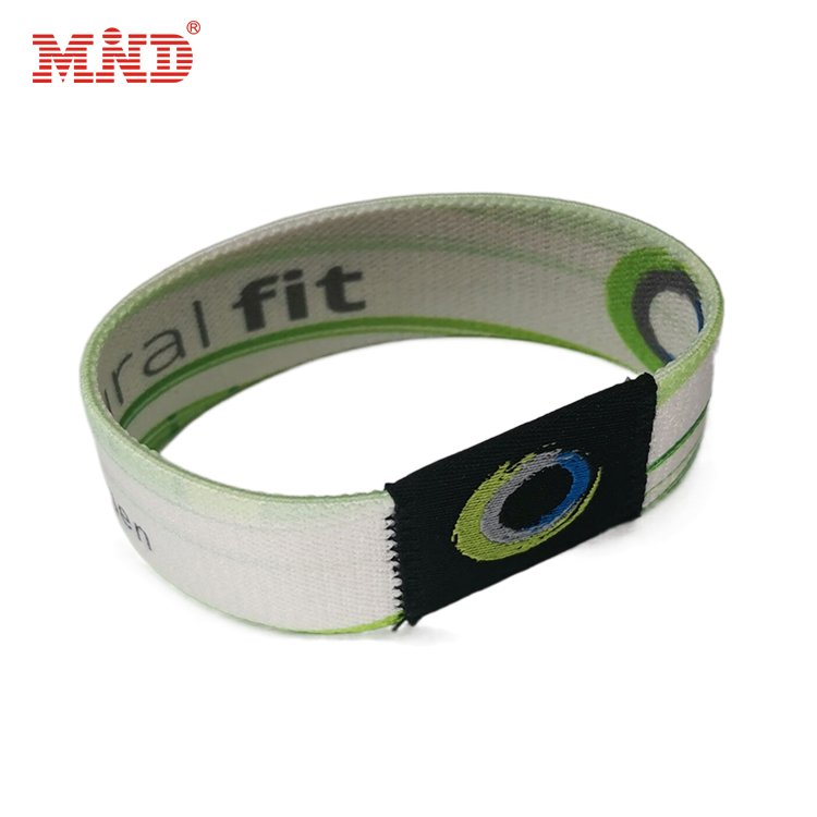 Woven rfid fashion fabric bracelet wristband custom polyester festival stretchy elastic wrist band