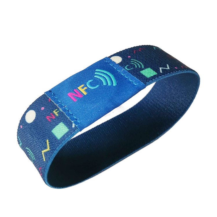 Woven rfid fashion fabric bracelet wristband custom polyester festival stretchy elastic wrist band