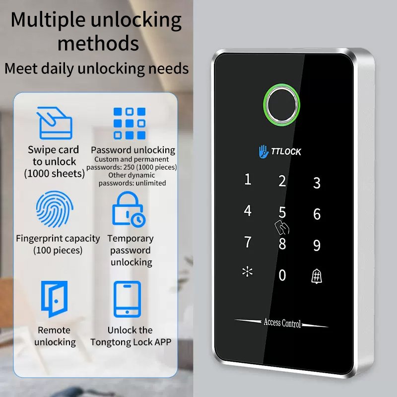 Metal Waterproof Bluetooth Smart Phone Ttlock app Touch Keypad Fingerprint access control card reader system