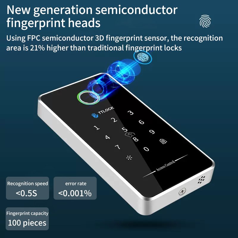 Metal Waterproof Bluetooth Smart Phone Ttlock app Touch Keypad Fingerprint access control card reader system