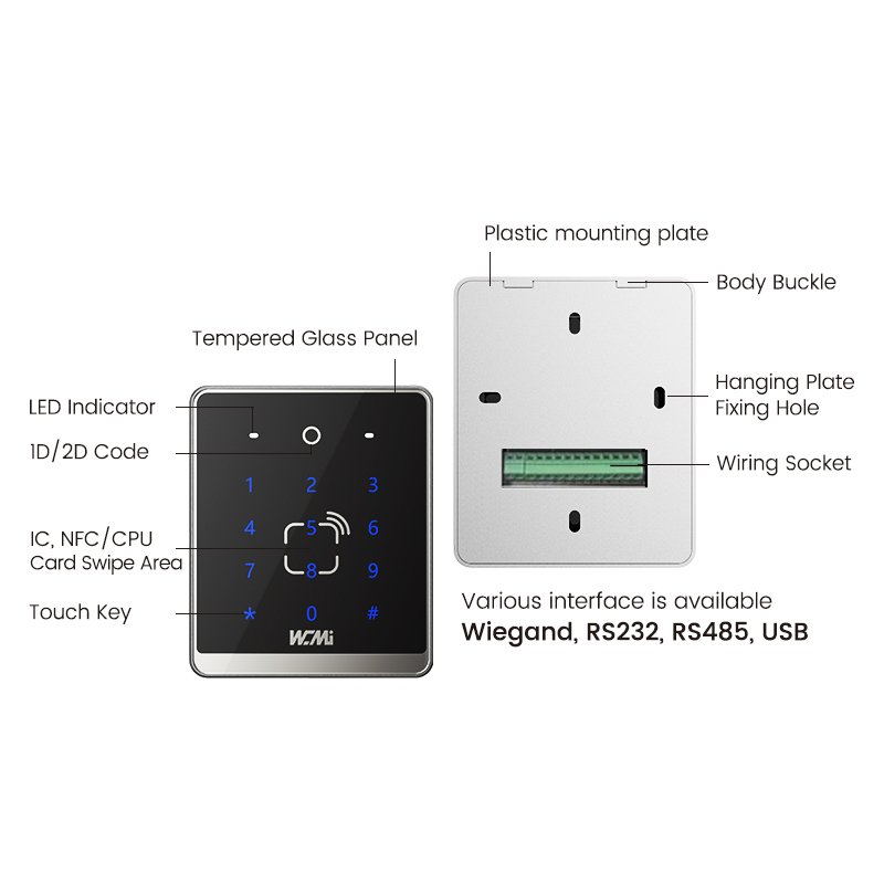 AC8632 WG34 RS232 RS485 Access Control Machine with Touch Keypad Password IC Card Reader for Attendance or Door Opening