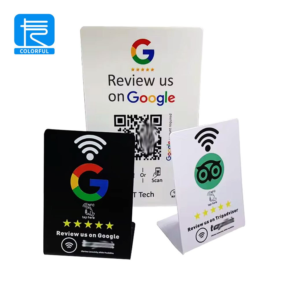 Popular Selling Custom NFC PVC Google Review Card Stand Social Media Review NFC Menu Display Stand