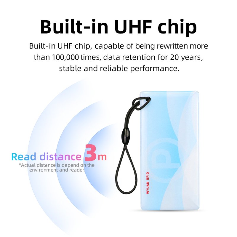 WYUAN UHF RFID Keychain Tag 860-960mhz Key Fobs Ring Epoxy Card Rewritable ISO18000-6C Long Distance Label for Access Control