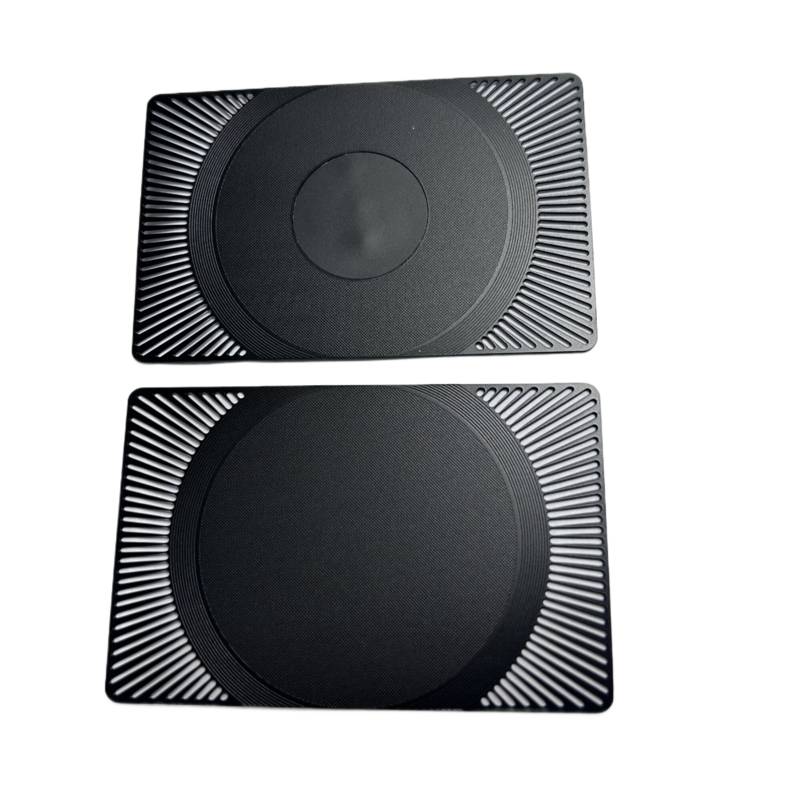 2024 Best Seller Black Leather Effect Metal NFC Business Card Blank Metal Digital Social Media Card With Hole and Cutout