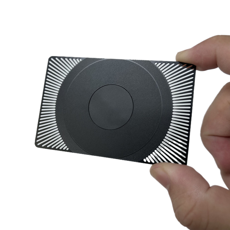 2024 Best Seller Black Leather Effect Metal NFC Business Card Blank Metal Digital Social Media Card With Hole and Cutout