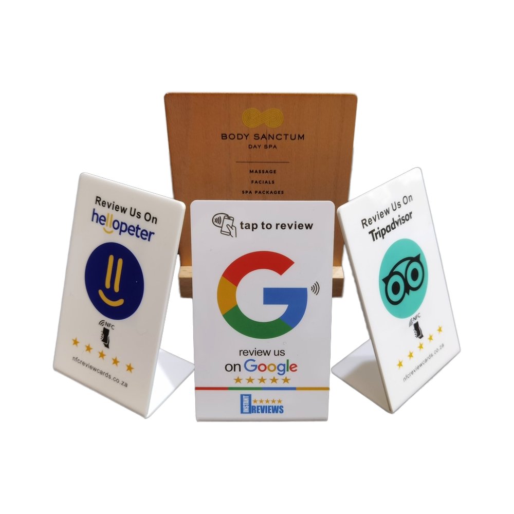 Custom 13.56Mhz NFC Menu Display Stand with QR Code Scanning PVC Tabletop Stand for Hotels Waterproof & Mini Tag Features
