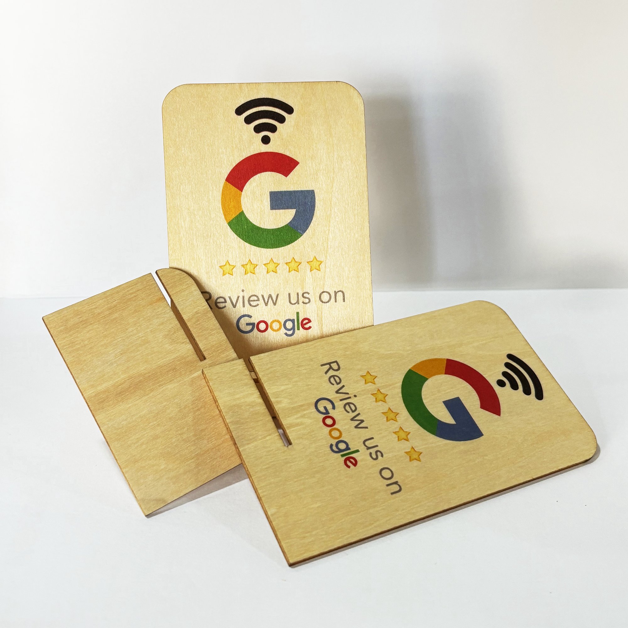 customizable wood google review stand small nfc programable table tap cards stand for more google reviews