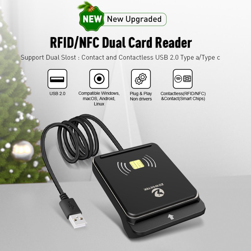 ZOWEETEK Contactless RFID NFC Smart Credit Card Reader writer 13.56 Mhz USB Access Control Card Reader Contact ID IC Chip Reader