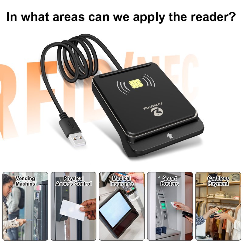 ZOWEETEK Contactless RFID NFC Smart Credit Card Reader writer 13.56 Mhz USB Access Control Card Reader Contact ID IC Chip Reader