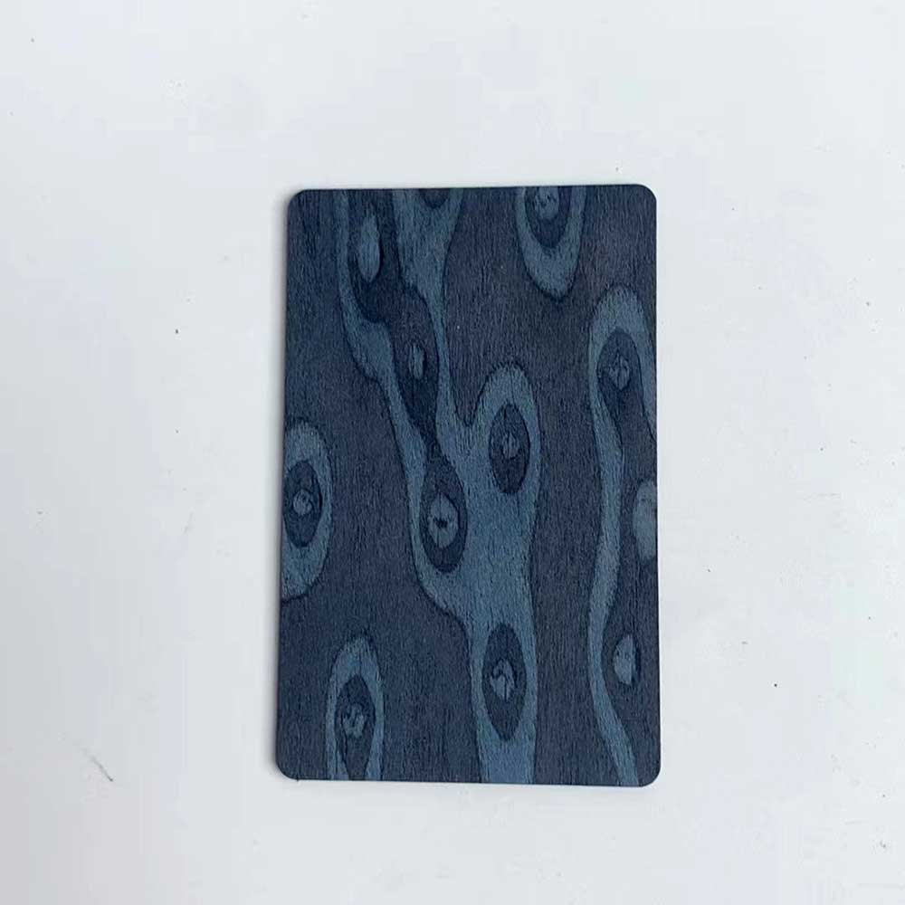 Eco-friendly 13.56mhz wood access control key tag, Zebra Tree Stump Blue Cat Eye Material 215 chip NFC RFID Business Card