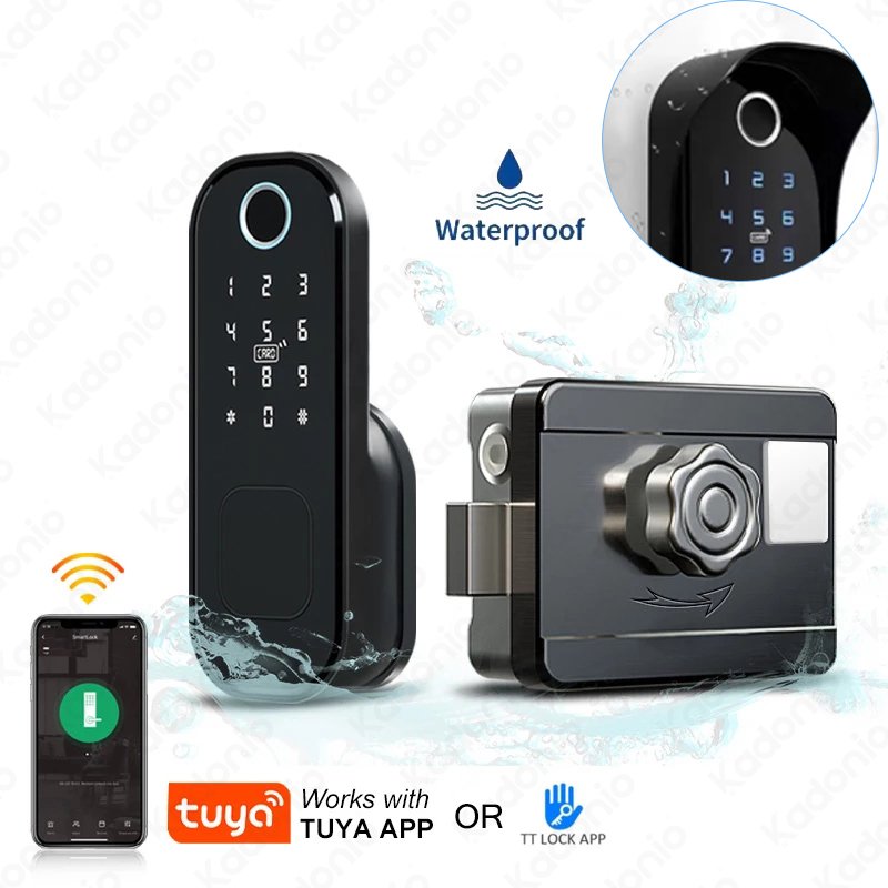 Kadonio Wireless Card Outdoor Electric Automatic Keyless Entry Fingerprint Access Control System Door Rim Lock