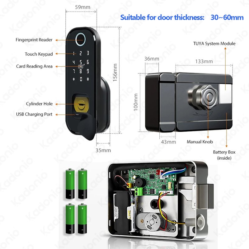 Kadonio Wireless Card Outdoor Electric Automatic Keyless Entry Fingerprint Access Control System Door Rim Lock