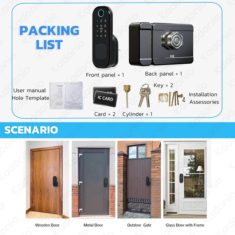 Kadonio Wireless Card Outdoor Electric Automatic Keyless Entry Fingerprint Access Control System Door Rim Lock