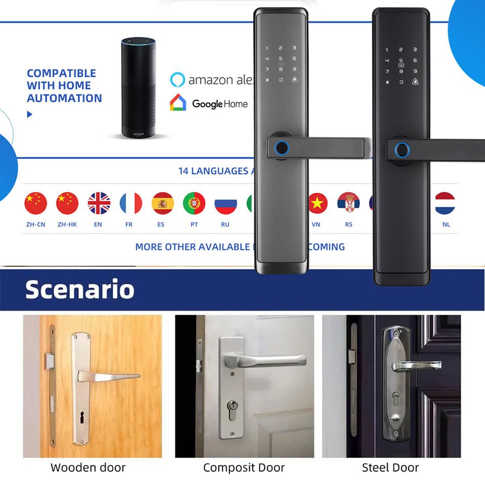 TTlock with 85 mortise smart lock tuya zigbee locks digital biometric fingerprint door handle remote control wifi