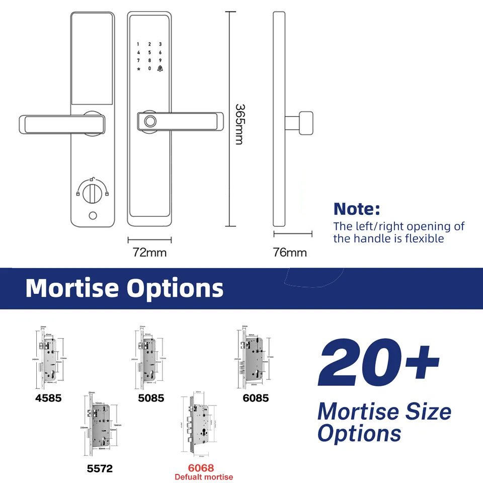 TTlock with 85 mortise smart lock tuya zigbee locks digital biometric fingerprint door handle remote control wifi