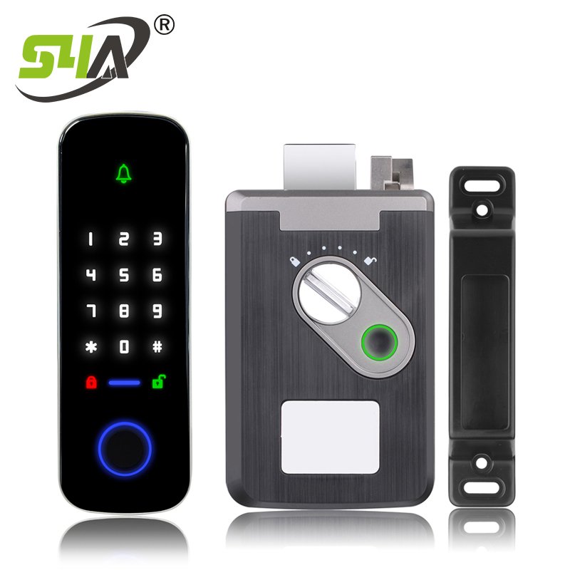 Wireless Lock set With Standalone access control keypad and push button to open door function wireless access control system