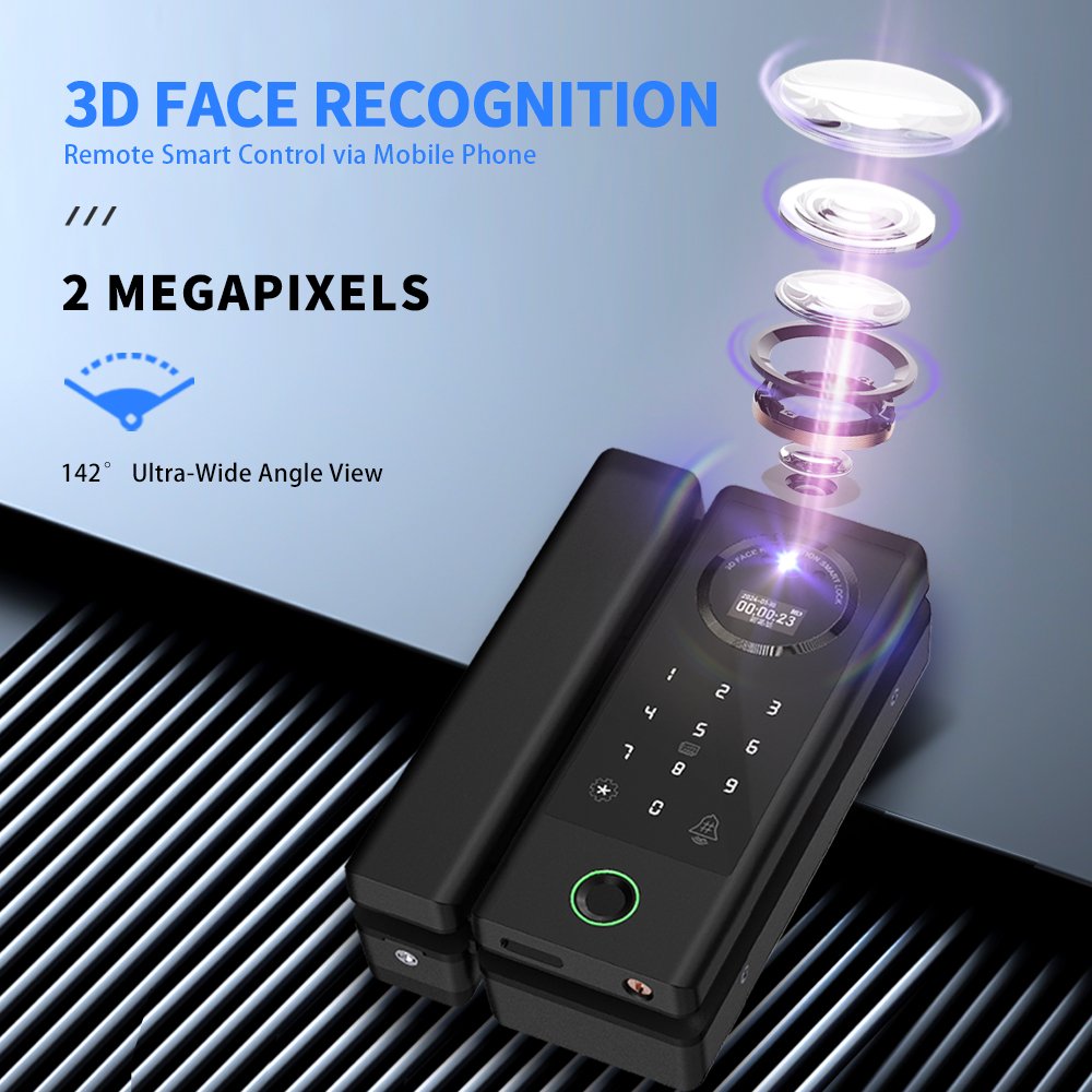 Topteq Smart Outdoor Gate Lock Tuya Wifi Digital Glass Door Lock 3d Face Recognition Smart Door Lock With Camera