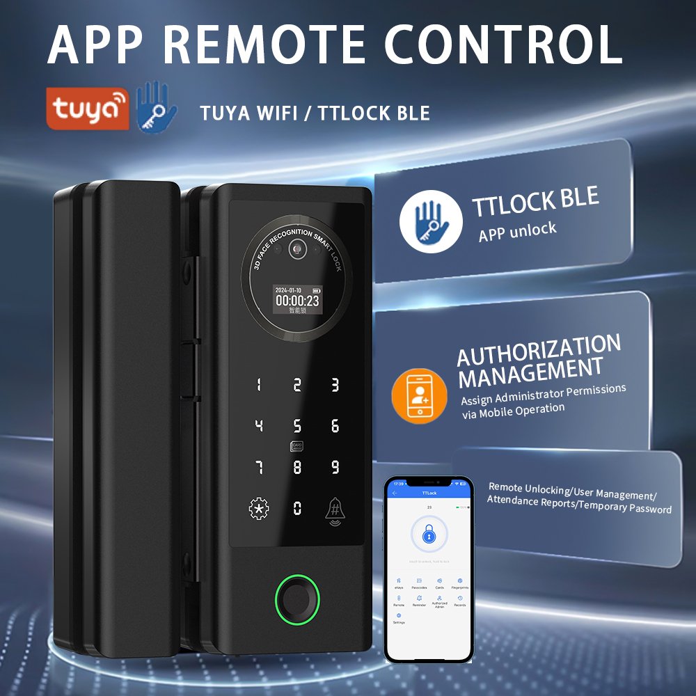 Topteq Smart Outdoor Gate Lock Tuya Wifi Digital Glass Door Lock 3d Face Recognition Smart Door Lock With Camera
