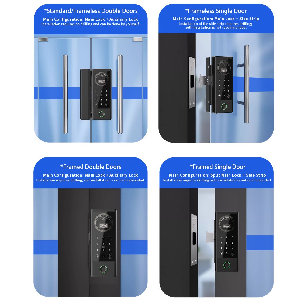 Topteq Smart Outdoor Gate Lock Tuya Wifi Digital Glass Door Lock 3d Face Recognition Smart Door Lock With Camera