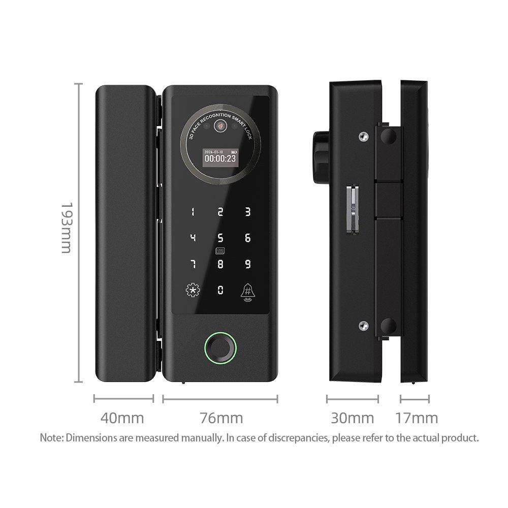 Topteq Smart Outdoor Gate Lock Tuya Wifi Digital Glass Door Lock 3d Face Recognition Smart Door Lock With Camera