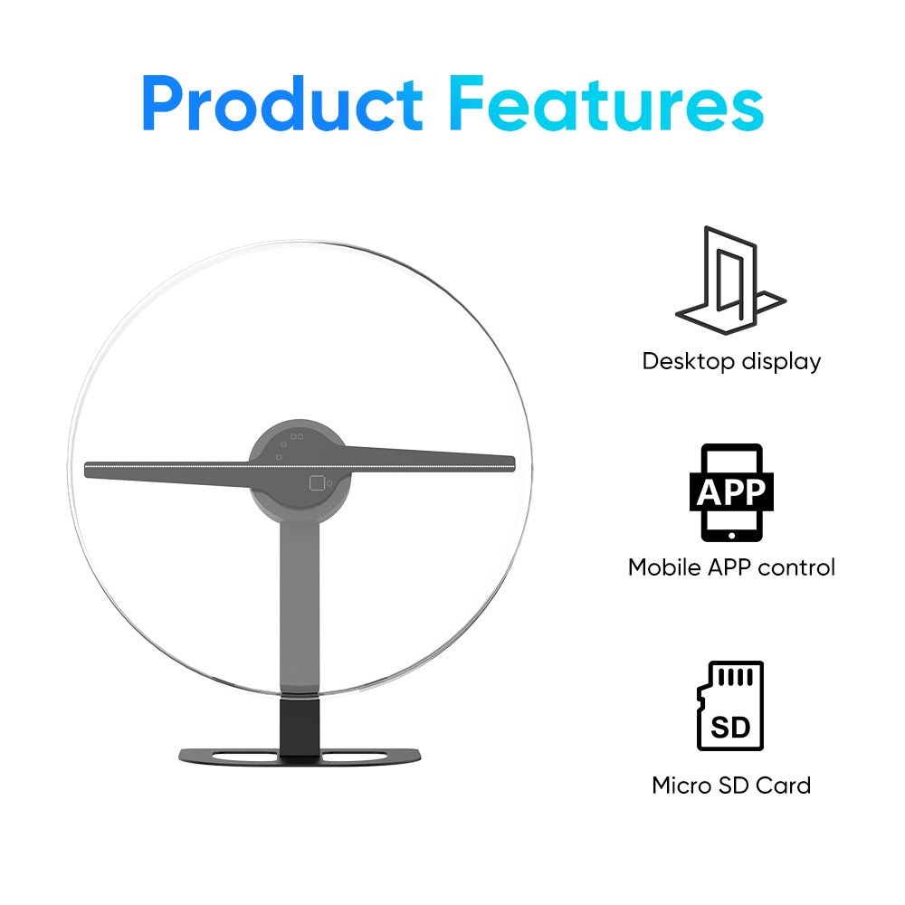 COEUS 20-42cm Round/Hexagonal cover Holographic Projector Hologram 3D Led Fan Display Mini Display Small Desktop Hologram Fan