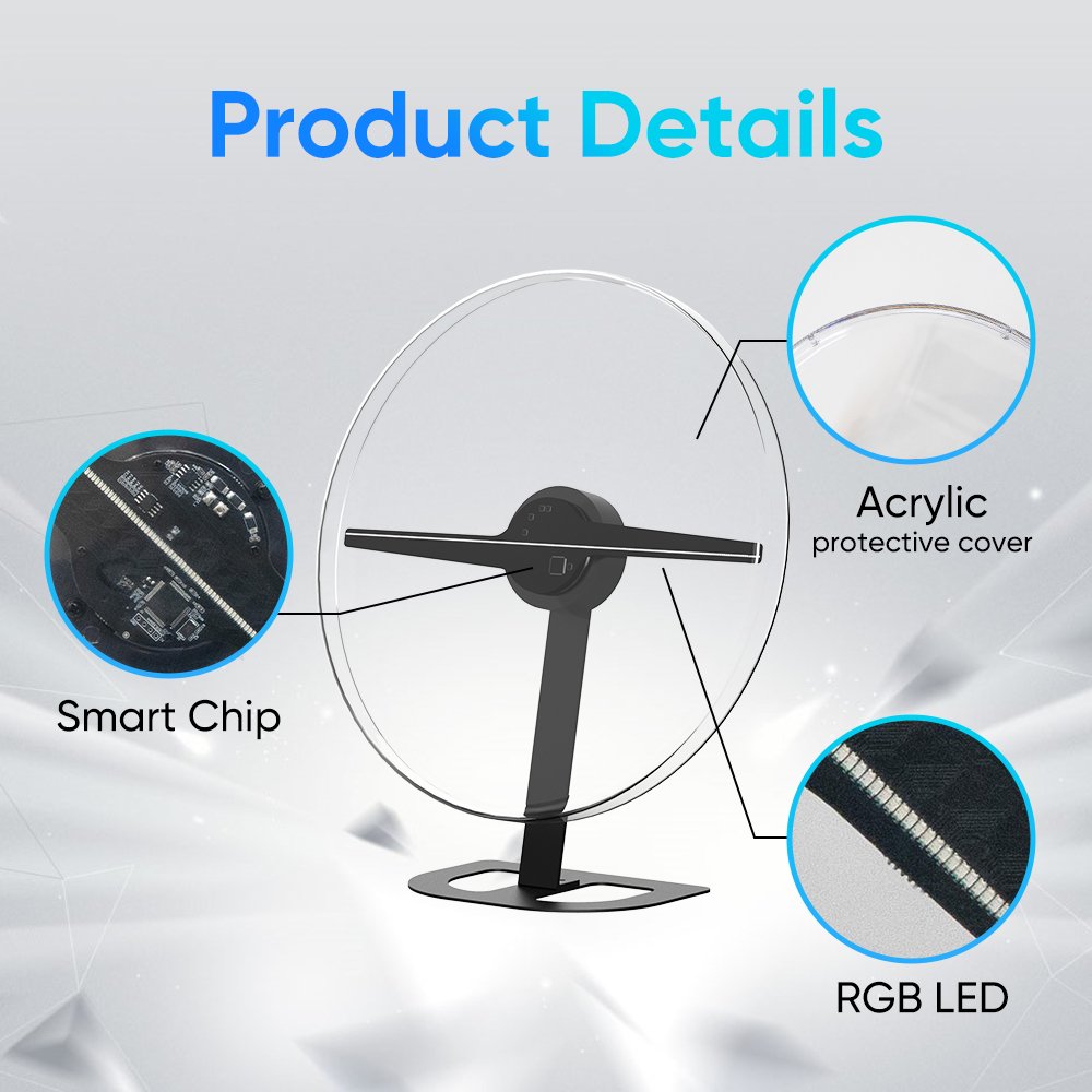 COEUS 20-42cm Round/Hexagonal cover Holographic Projector Hologram 3D Led Fan Display Mini Display Small Desktop Hologram Fan