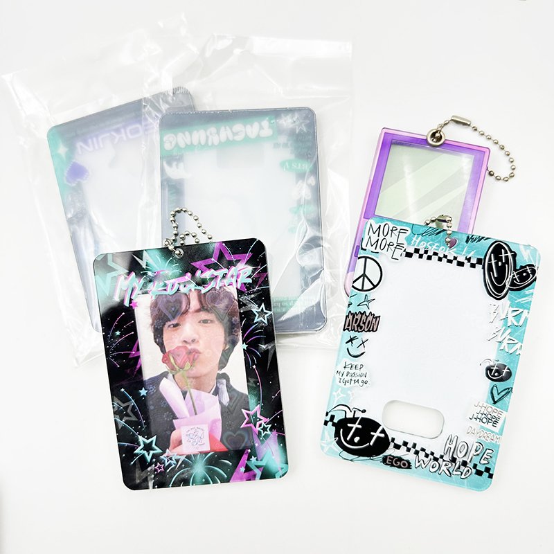 Kpop Photocard Holder Double-Sided Acrylic Magnetic Card Holder with UV Printed Zinc Alloy for Acrylic Photocards and Keys