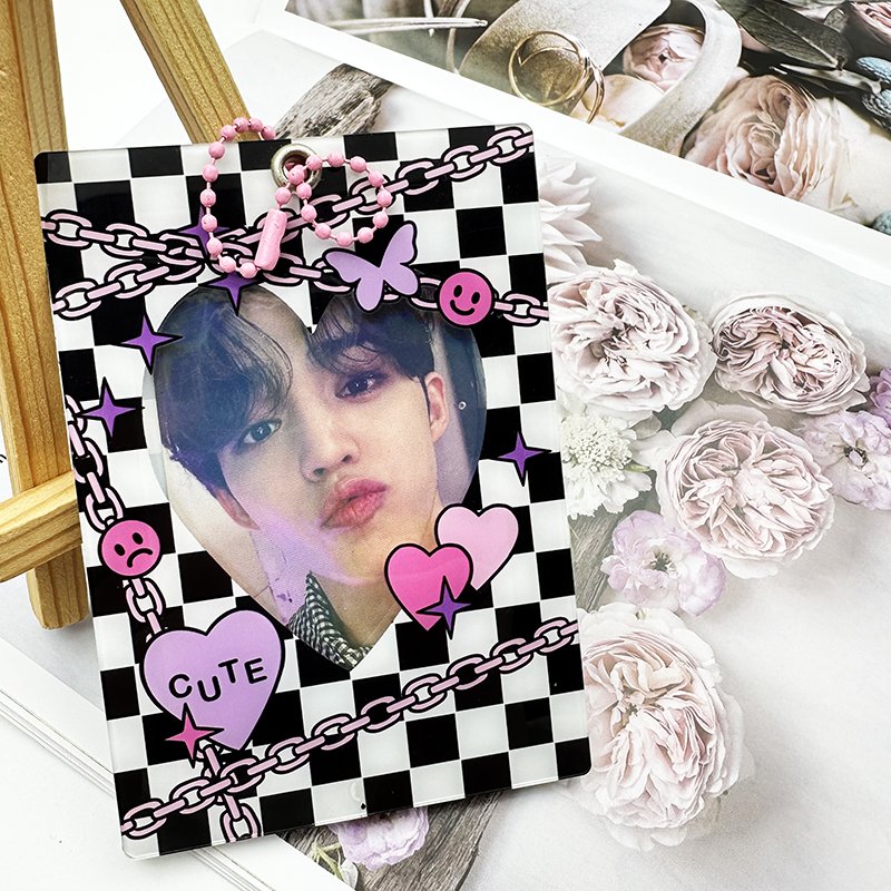 Kpop Photocard Holder Double-Sided Acrylic Magnetic Card Holder with UV Printed Zinc Alloy for Acrylic Photocards and Keys