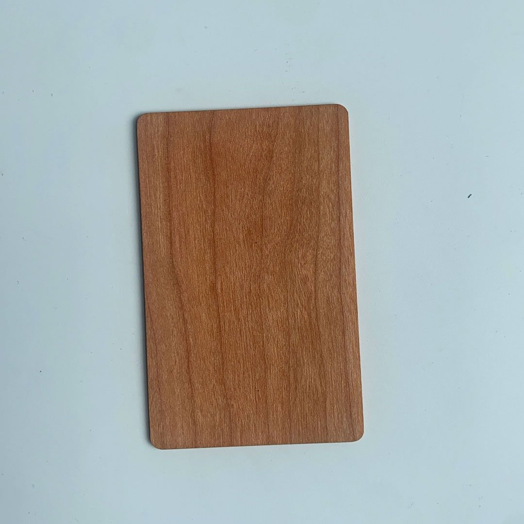 custom laser engraving uv print cherry wood 13.56mhz rfid hotel key card / nfc business card