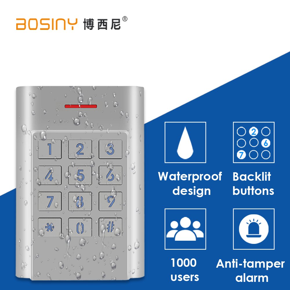 Waterproof Standalone Metal Access Control Keypad Zinc Alloy Case Security Entry Door Reader Access Control System 1000 User K5