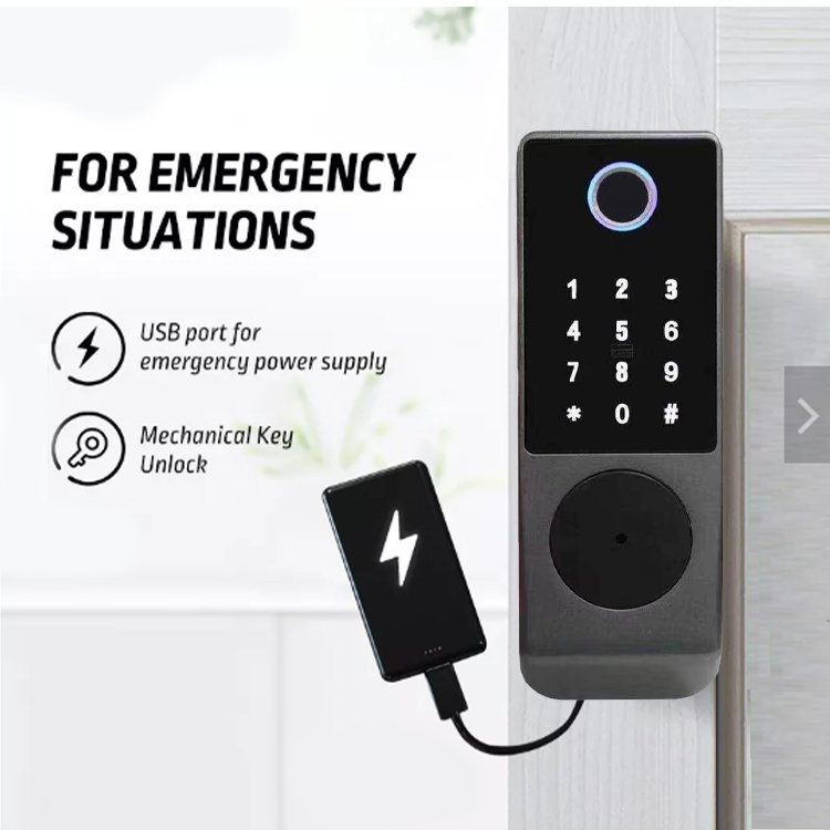 Waterproof Smart Door Lock Double Side Biometric Fingerprint With Tuya Ttlock Remote Control Outdoor Smart Rim Lock