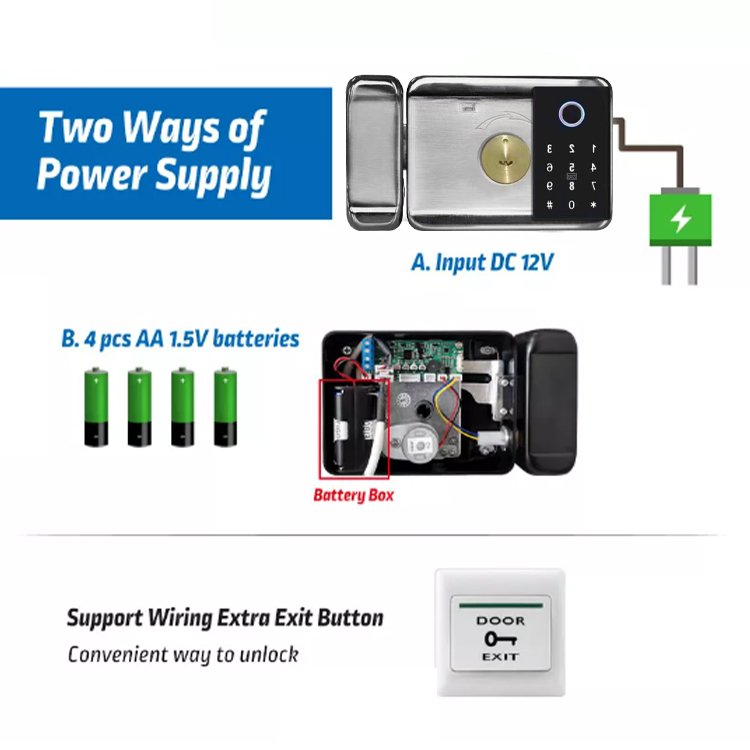 Waterproof Smart Door Lock Double Side Biometric Fingerprint With Tuya Ttlock Remote Control Outdoor Smart Rim Lock
