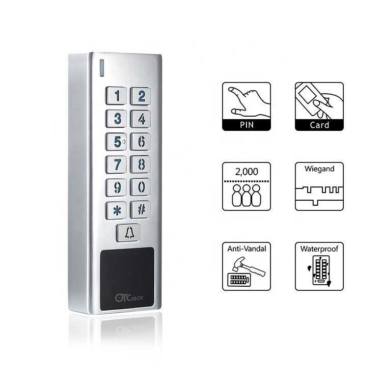 Standalone waterproof IP67 metal single door keypad rfid wiegand door access control system with alarm