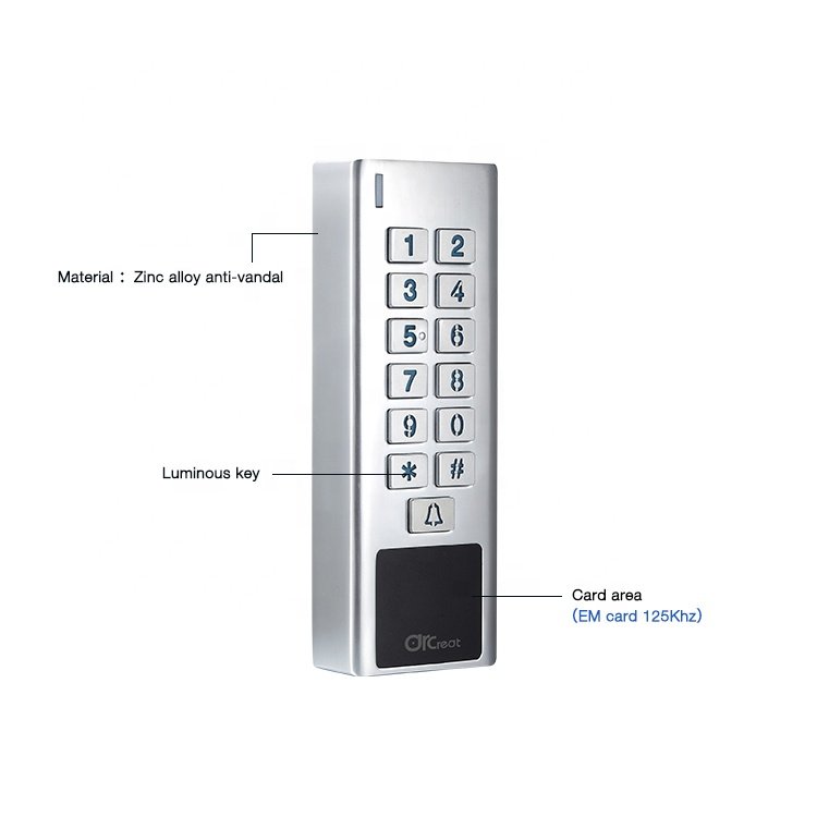 Standalone waterproof IP67 metal single door keypad rfid wiegand door access control system with alarm