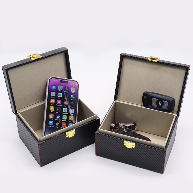 PU Leather RFID Access Control Card Faraday Signal Blocker Box For Car Keys With Customized Logo Support