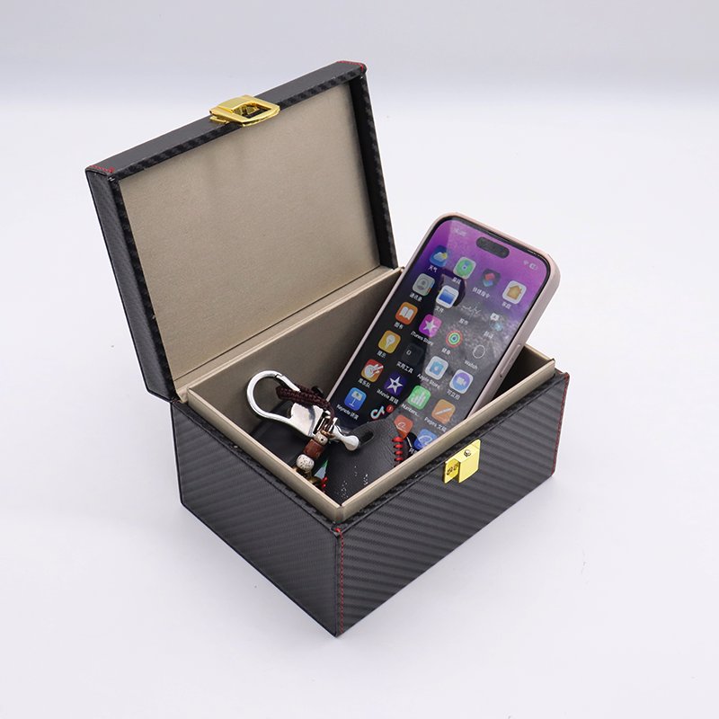 PU Leather RFID Access Control Card Faraday Signal Blocker Box For Car Keys With Customized Logo Support