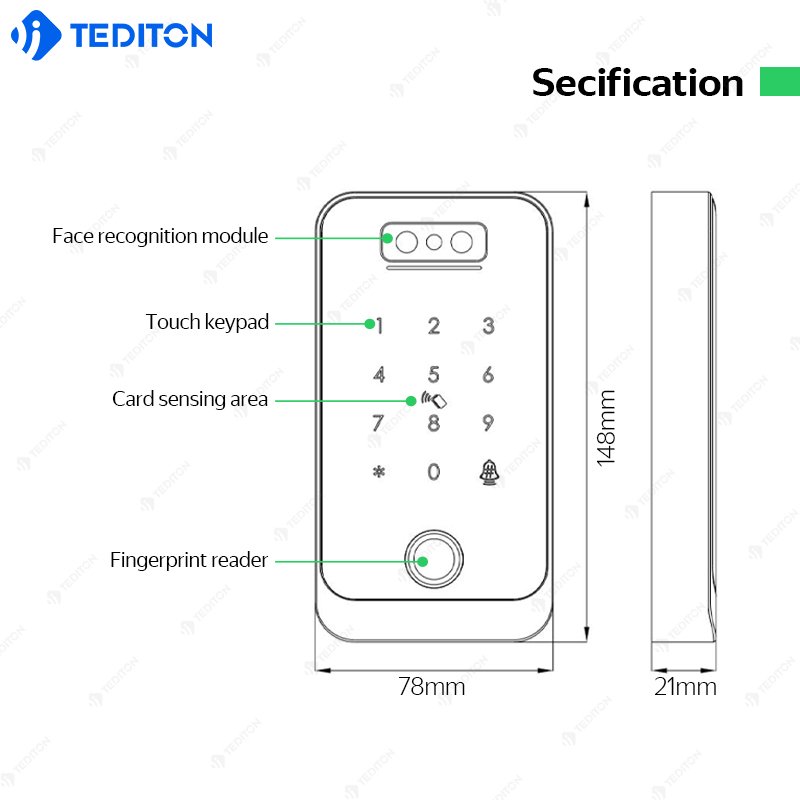 Fechadura Digital TTlock Biometric Fingerprint Intelligent Access Control Card Reader With Biometric And Face
