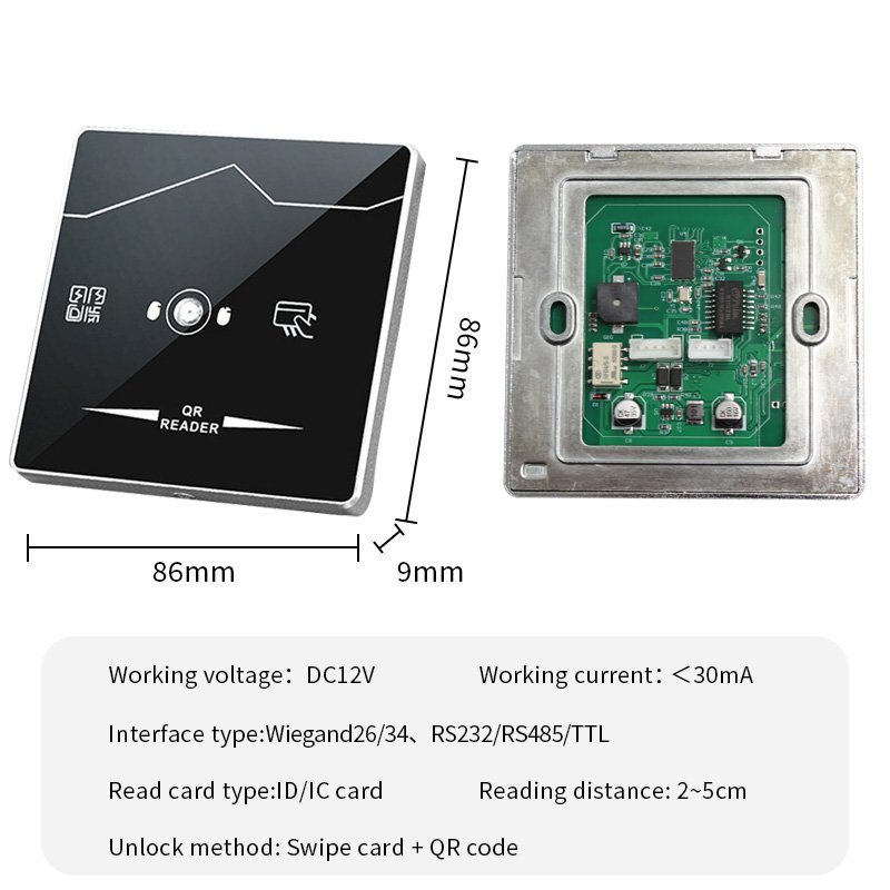 Proximity 13.56mhz RFID Outdoor QR Code Reader Embedded NFC Smart Wiegand26/34 Turnstile QR Code Access Control Reader