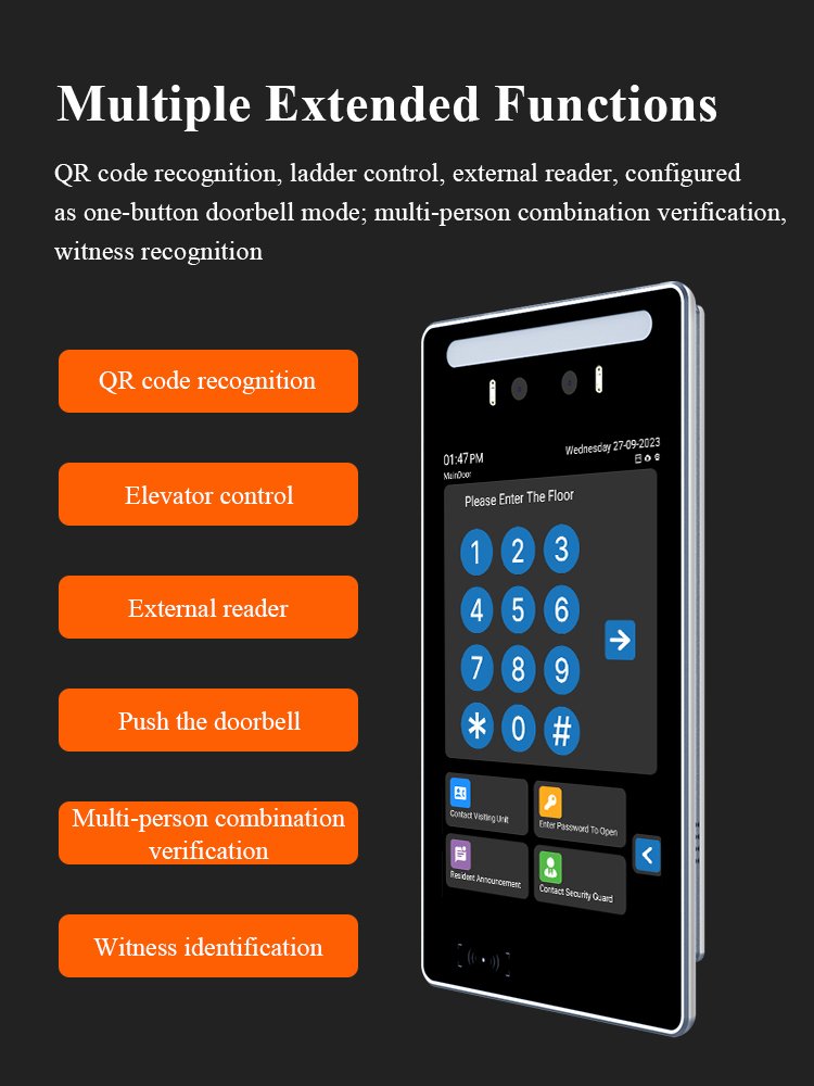Thimoo 8 Inch Android Video Intercom Door Access Control System with Face Recognition WiFi IP and TCP Network OEM Customizable
