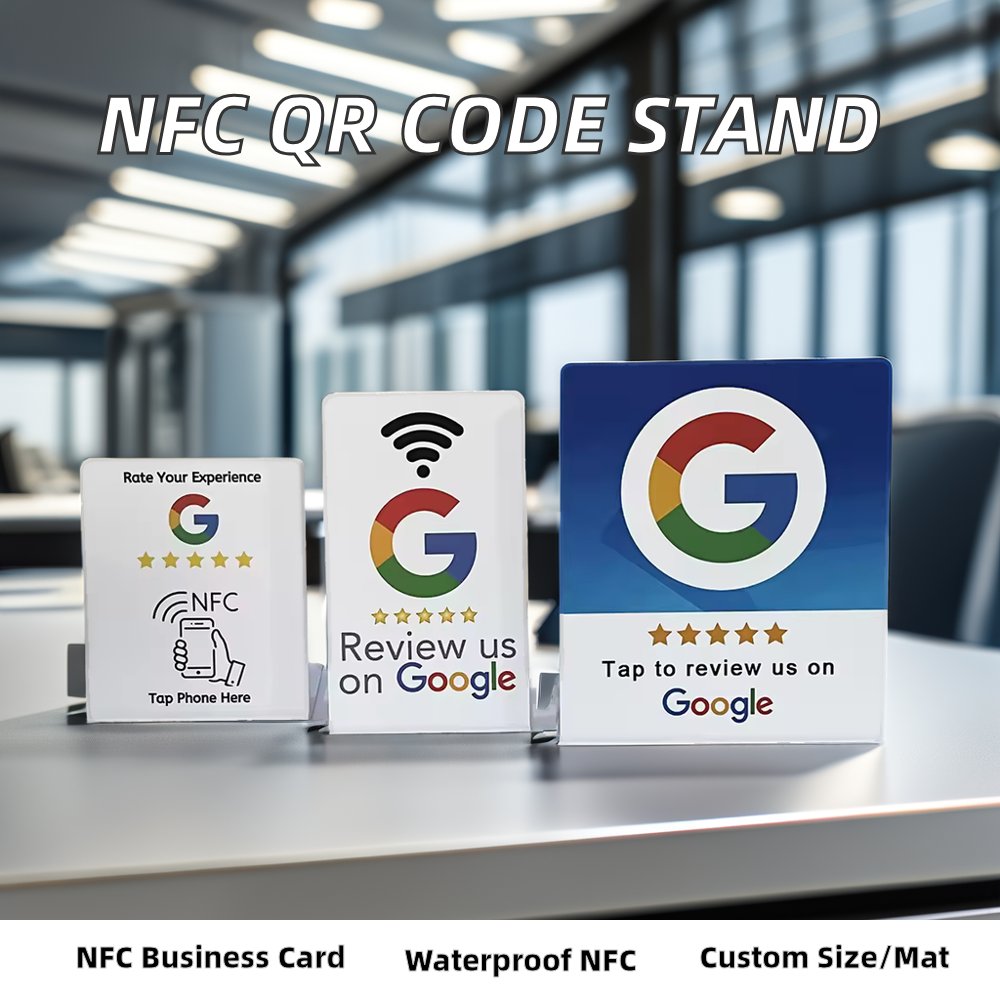 Customize NFC Google Review Table Tap Cards Stand for More Google Reviews Display Stand RFID Google Sticker with Qr Code